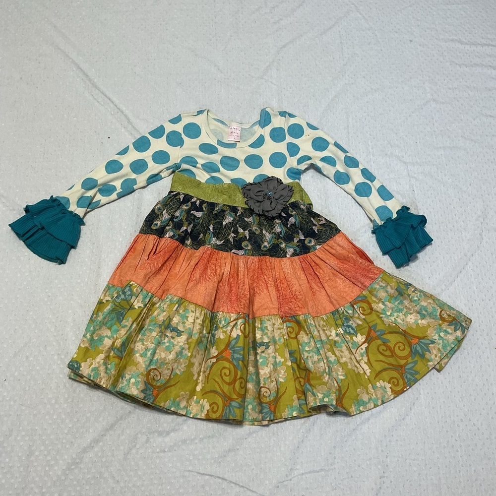 GIGGLE MOON Size 5 Colorful Polka Dot and Floral Paisley Girls Tiered Dress